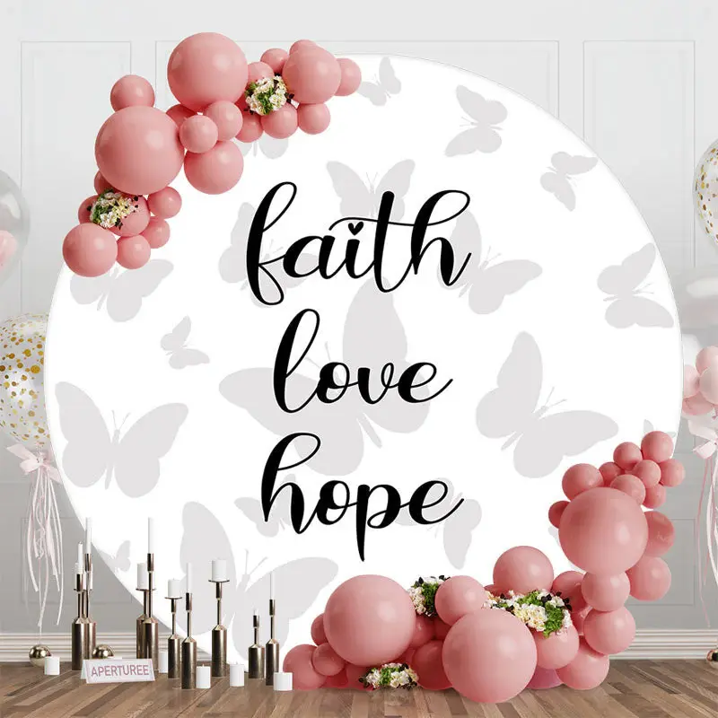 Faith Love Hope Grey Butterflies Round Dance Backdrop