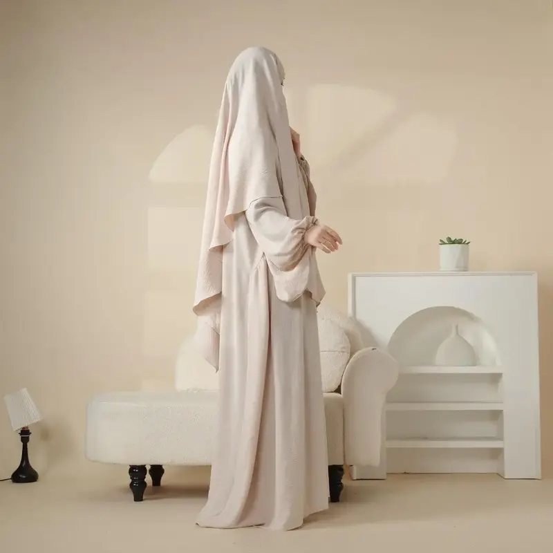 Abaya and Khimar Set Lightweight Crepe Material Versatile with Breathable Design for Women Hijab Practical Elasicated Wrists�...