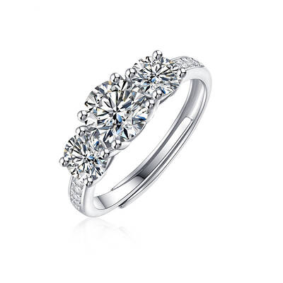 Rhodium Plated 925 Sterling Silver Pave 6.5x3.9mm Moissanite Adjustable Rings for Women