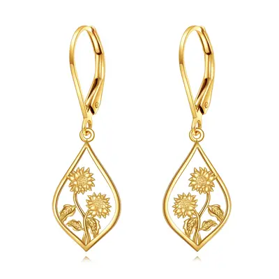 10K Gold Sunflower Drop Earrings