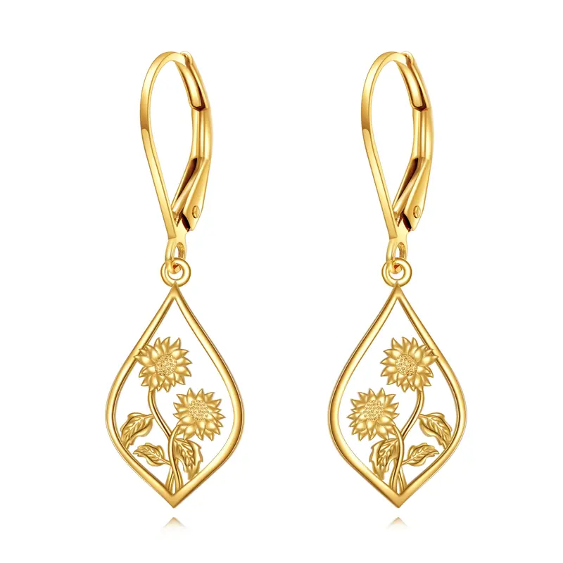10K Gold Sunflower Drop Earrings