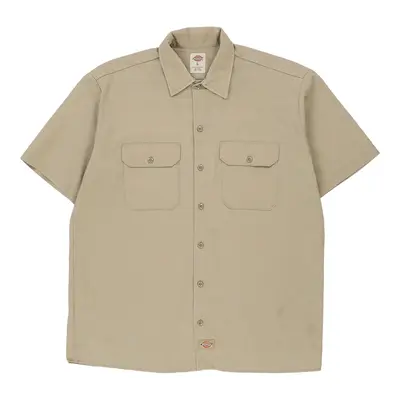 Dickies Short Sleeve Shirt - Large Beige Polyester Blend