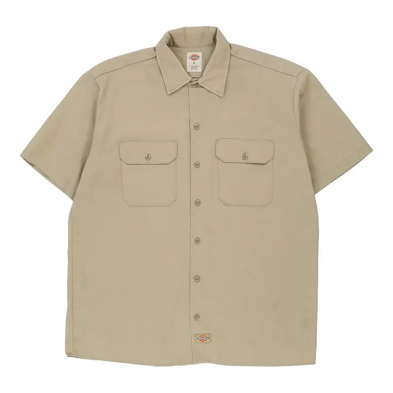 Dickies Short Sleeve Shirt - Large Beige Polyester Blend