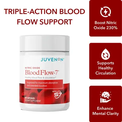 Juvenon Nitric Oxide BloodFlow-7 - Triple-Action Blood Flow Support - Maintain Healthy Blood Pressure and Boost Circulation -...