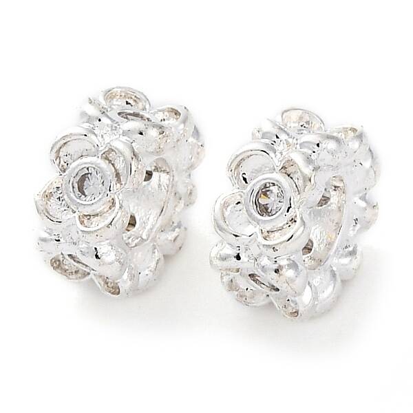Brass Micro Pave Clear Cubic Zirconia Spacer Baeds