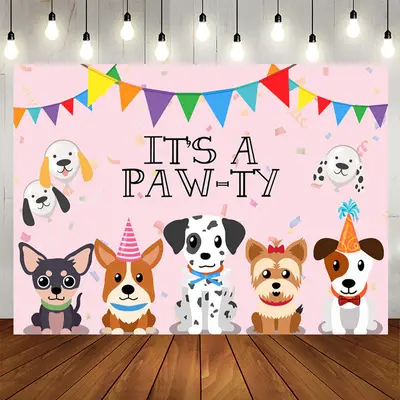 Aperturee Puppy Its A Pawty Pink Animal Birthday Backdrop