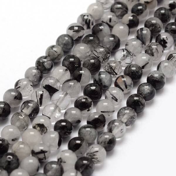 Natural Black Rutilated Quartz Bead Strands