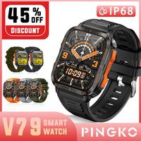PINGKO Smart Watch V79 Tactical Style Outdoor Sports Waterproof Watch IPX8 3ATM 100+ Sports Modes Purple Light 1.96-inch Scre...