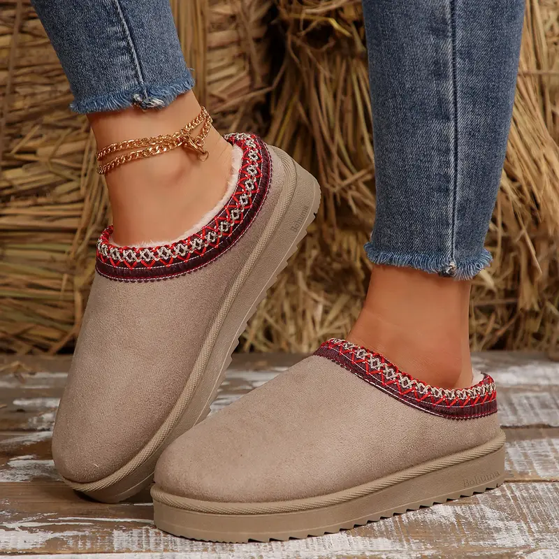 Women's Slippers Platform Mini Boots Short Ankle Boot Fleece Lined Sneakers House Slippers Anti-Slip Snow Boot For Outdoor