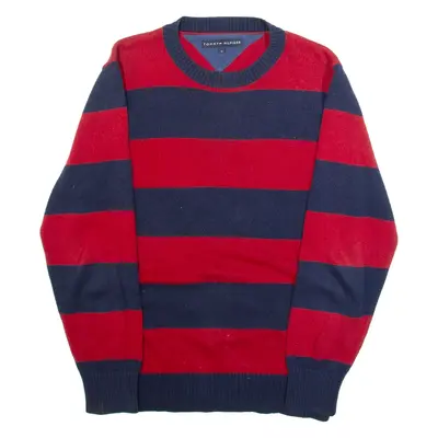 TOMMY HILFIGER Mens Patterned Jumper Red Striped Tight Knit M