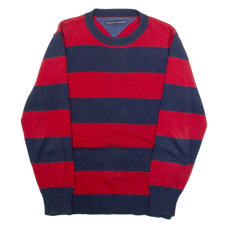 TOMMY HILFIGER Mens Patterned Jumper Red Striped Tight Knit M