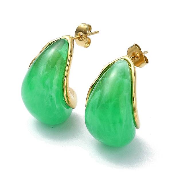 Ion Plating(IP) Golden 304 Stainless Steel Teardrop Stud Earrings
