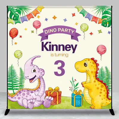 Leaves Cute Dinosuars Custom 3rd Birthday Backdrop