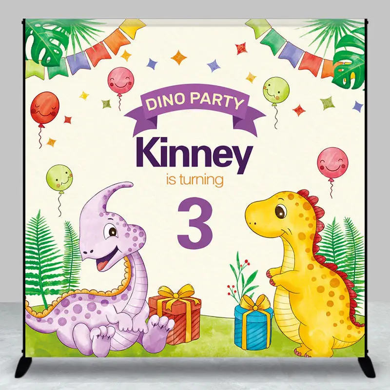 Leaves Cute Dinosuars Custom 3rd Birthday Backdrop