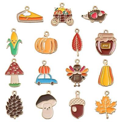 15Pcs 15 Styles Thanksgiving Day Alloy Enamel Pendants