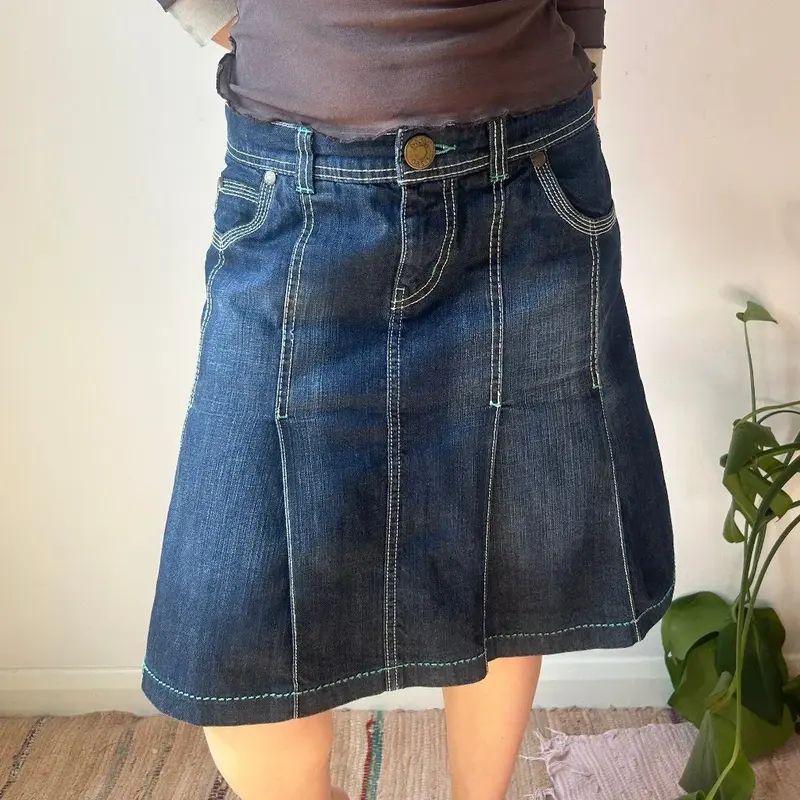 Oasis Denim Skirt - 32W UK 12 Blue Cotton