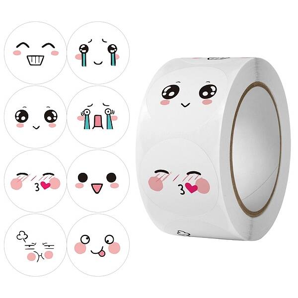 Round Paper Expression Face Cartoon Sticker Rolls