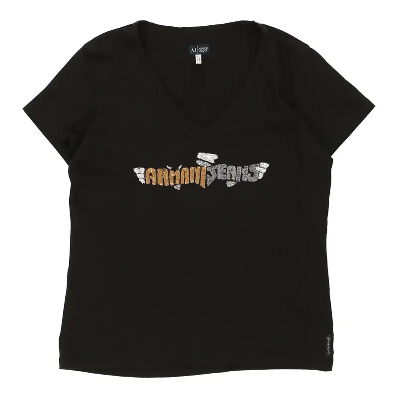 Armani Jeans V-neck T-Shirt - Medium Black Cotton