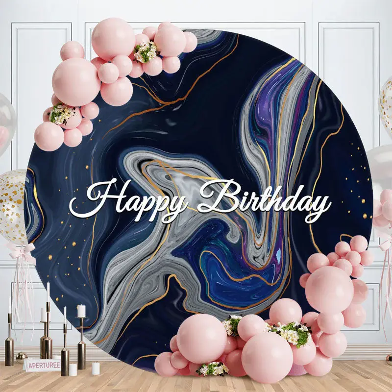 Aperturee Circle Dark Blue Anstract White Birthday Backdrop