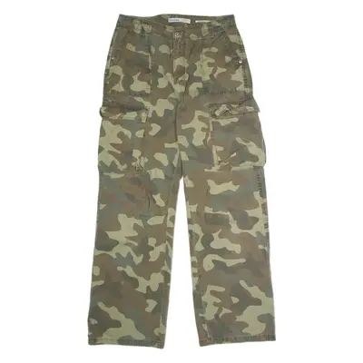 BERHSKA Camouflage Cargo Womens Trousers Green Regular Wide-Leg W30 L31