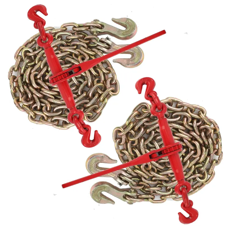 Garvee Chain Binder 3/8-1/2, Grade 70, 3/8×10ft Chains, 2 Binders, Load Binder with Grappling Hook, Industrial, Agricu...