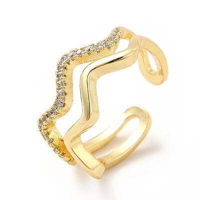 Clear Cubic Zirconia Wave Open Cuff Ring