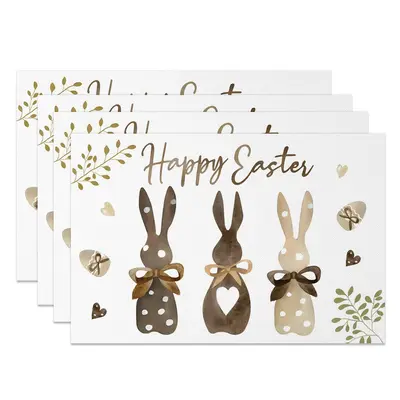 Aperturee White Brown Bunny Plant Easter Set Of 4 Placemats, 14x12 Inch, 15.8 USD, NYLX00530-S, placemats