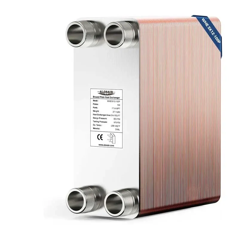 ALORAIR 5x12 Heat Exchanger with 1-1/4 MPT Port,316L Stainless Steel Water to Water Brazed Plate Heat Exchanger for Floor ...