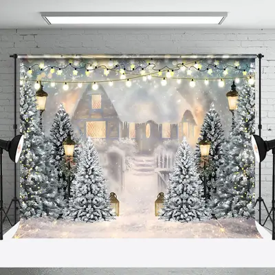Aperturee Heavy Snow Mist Cabin Light Bokeh Christmas Backdrop