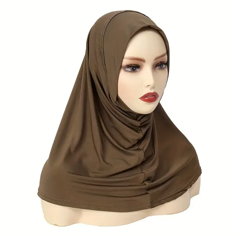 [Soft, Breathable Instant Hijab Cap] [Everyday Comfort] Elegant Dark Brown Stretchy Instant Hijab Cap for Women - Soft, Breat...