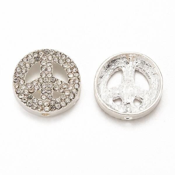 Peace Sign Alloy Crystal Rhinestone Beads
