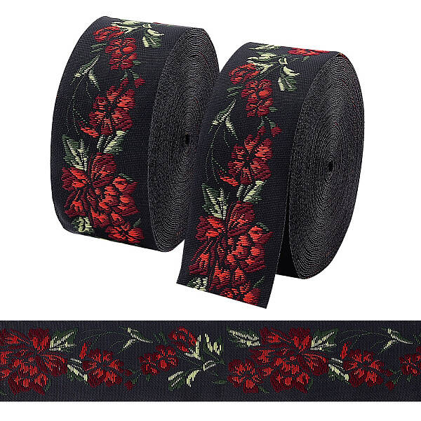 6.8M Flat Ethnic Style Polyester Jacquard Flower Ribbon