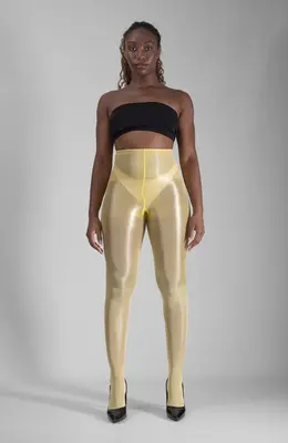 LECHERY® LUSTROUS SILKY SHINY 40 DENIER SEMI-OPAQUE PANTYHOSE TIGHTS • YELLOW | Size: L/XL | Color: YELLOW