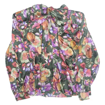 Womens Printed Blouse Green Collared Long Sleeve Floral M