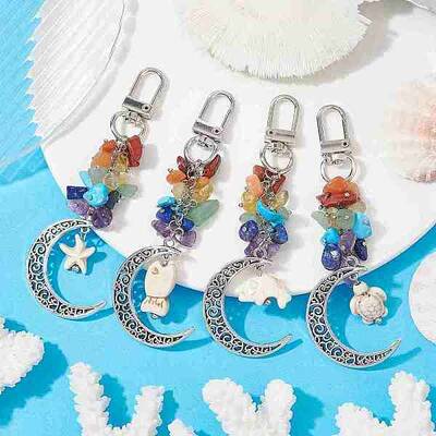 Alloy Moon & Synthetic Turquoise Sea Animals Pendant Decorations