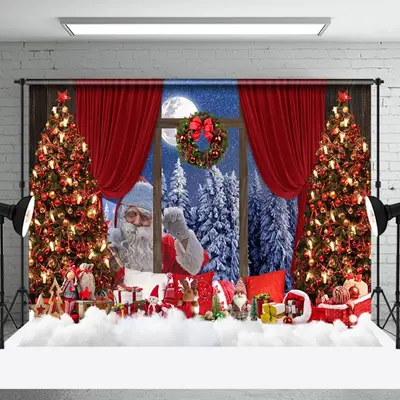 Aperturee Xmas Tree Santa Outside Window Christmas Backdrop