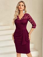 Miusol M6220 Women's Retro Vneck Floral Lace Ruffle Style Cocktail Party  Formal Wear Elegant Workwear wedding guest dresses ...