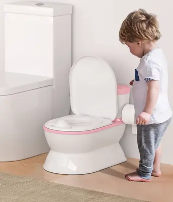 2-in-1 Toddler Potty Training Toilet - Potty Chair & Detachable Seat with Flushing Sound, Wipes Storage, and Toilet Paper Hol...
