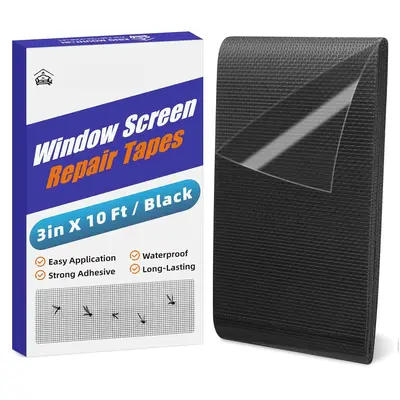 Black Window Screen Repair Tape,3inX10FT Heavy Duty Screen Repair Kit for Window Screen and Screen Door, Adhesive &  Window S...