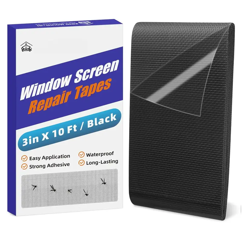 Black Window Screen Repair Tape,3inX10FT Heavy Duty Screen Repair Kit for Window Screen and Screen Door, Adhesive &  Window S...