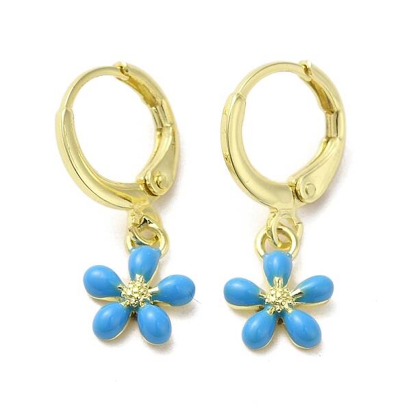 Flower Real 18K Gold Plated Brass Dangle Leverback Earrings