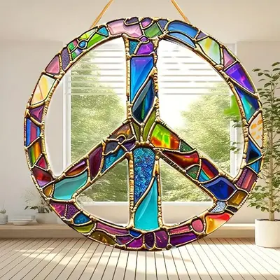 Peace Sign Pattern Sun Catcher, Colorful Glass Sun Catcher, Garden Decoration for Window, Doorway and Wall, Birthday and Holi...
