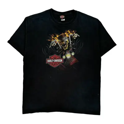 Harley Davidson Graphic T-Shirt - 2XL Black Cotton