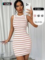 Women's Striped Pattern Round Neck Tank Dress, Casual Sleeveless Short Dress for Summer, Ladies Clothes for Daily Wear, Women...