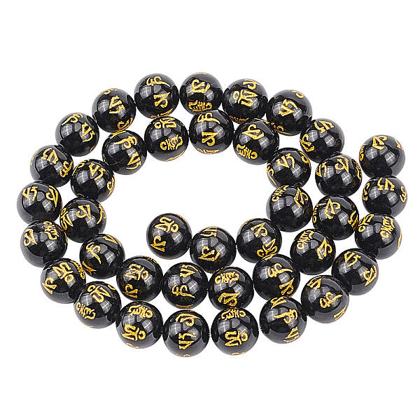 OLYCRAFT 47pcs 8mm Natural Black Agate Beads Strand Gemstone Round Loose Beads Energy Stone Beads for Jewelry Making