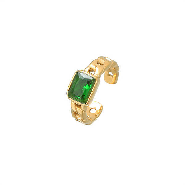 Golden Stainless Steel with Cubic Zirconia Open Cuff Ring