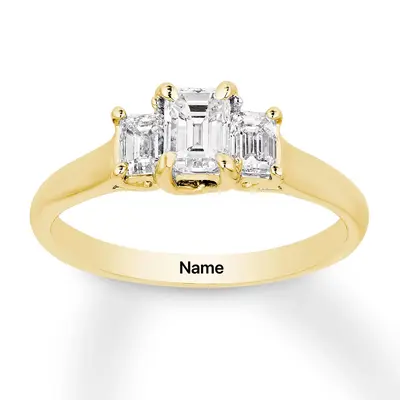 10K Gold Princess Shaped Moissanite Personalized Engraving Engagement Ring