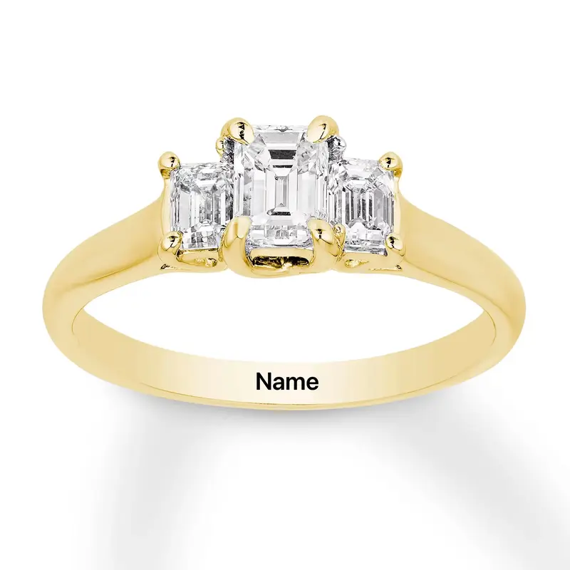 10K Gold Princess Shaped Moissanite Personalized Engraving Engagement Ring