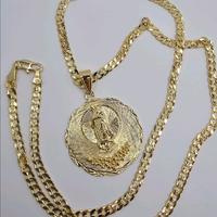 VIRGIN MARY with flowers  Cuban necklace style gold-plated beautiful design no fade no tarnish just don't take long showers w...