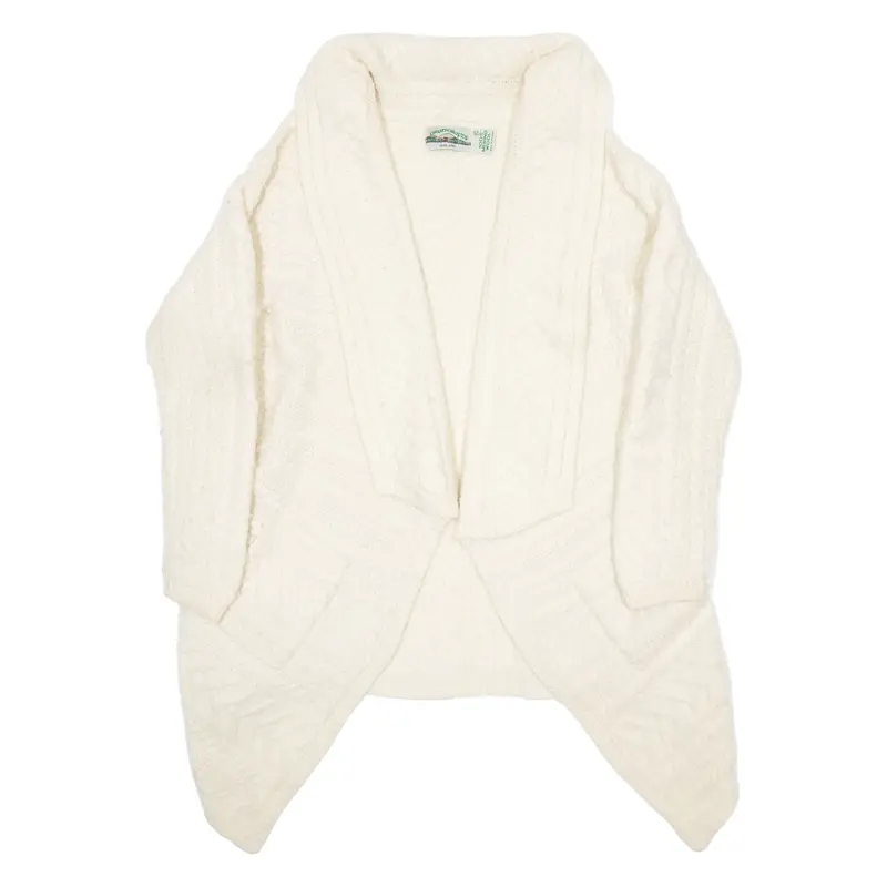 ARAN CRAFTS Womens Aran Cardigan White Collared Cable Knit Wool XL